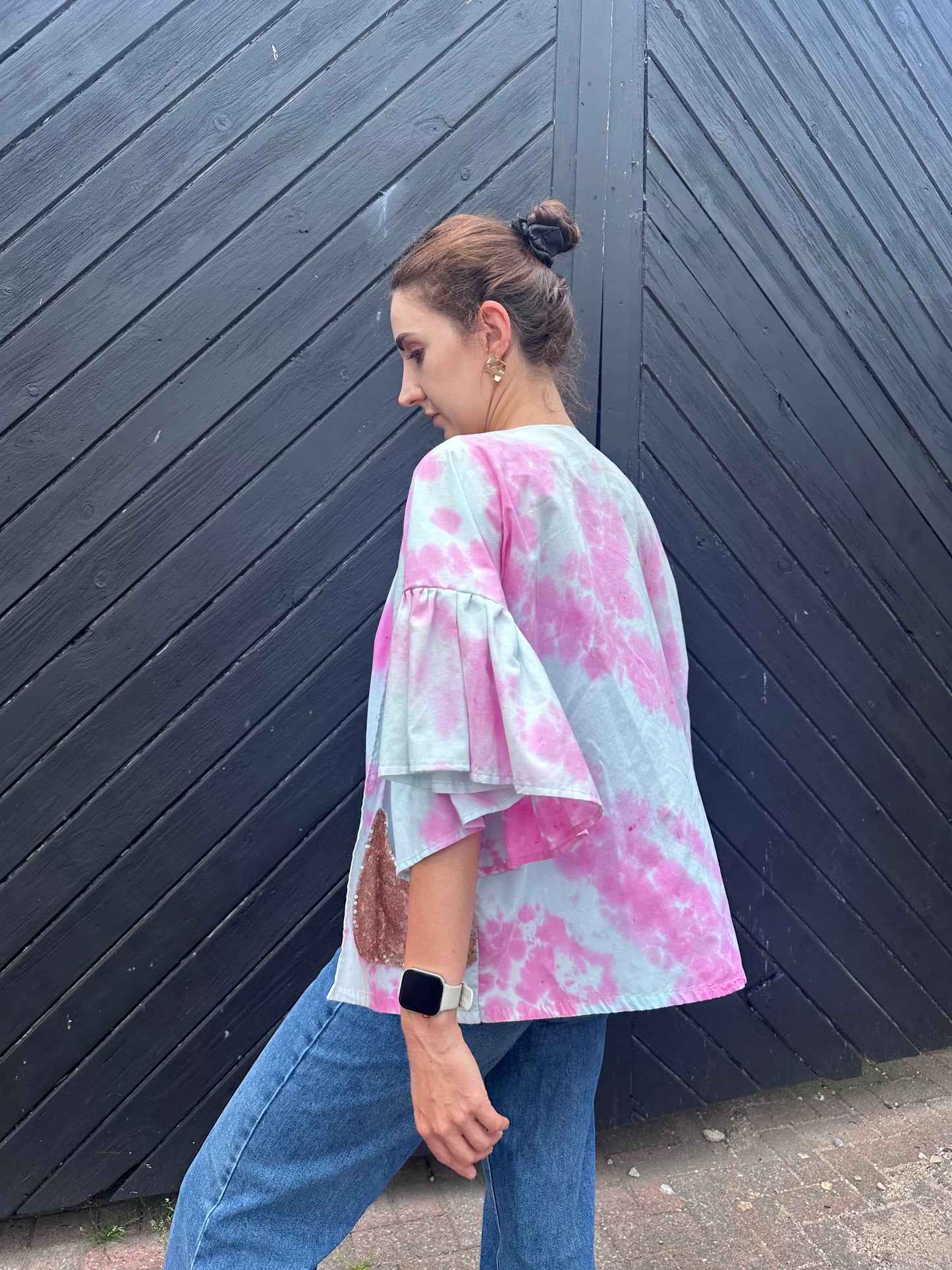 Tie Dye Ruffle Kimono