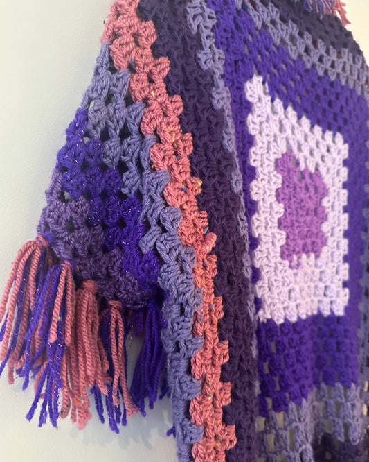 Purple Shaggy Tassel Crochet Cardigan (freesize)