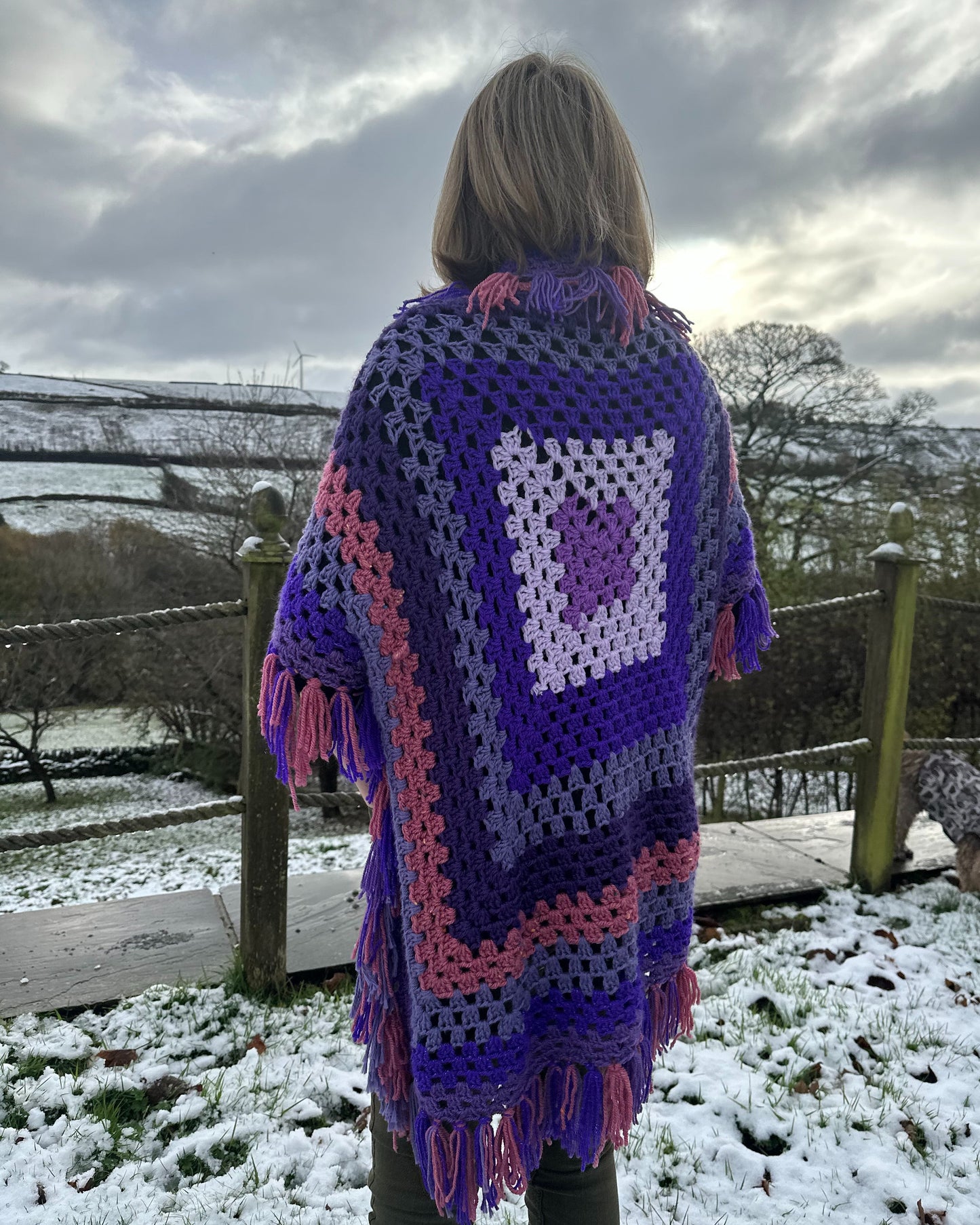 Purple Shaggy Tassel Crochet Cardigan (freesize)