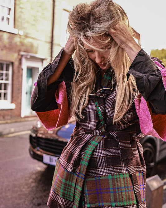 Edinburgh Tartan Patchwork Wool Coat (freesize)