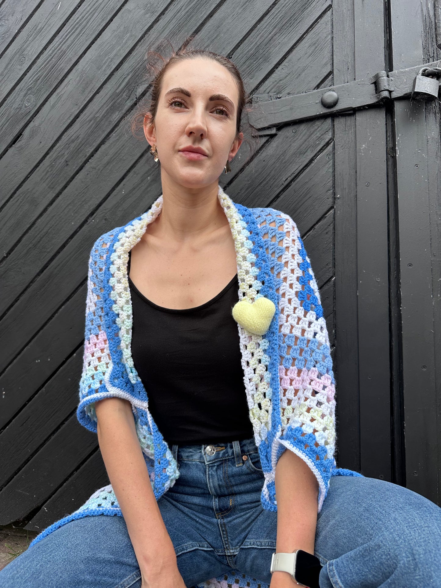 Yellow Heart Crochet Cardigan