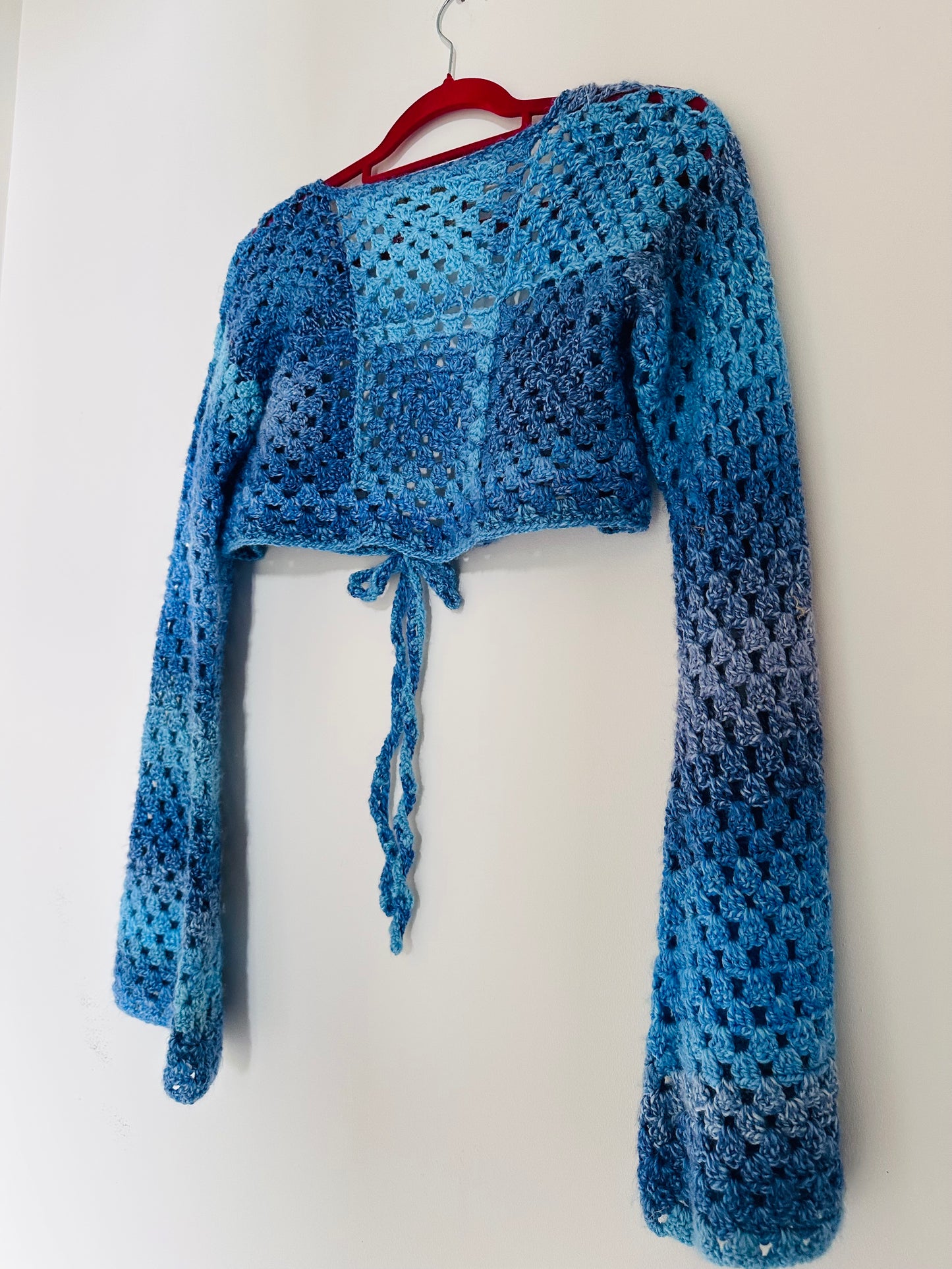 Cropped Blue Heart Crochet Cardigan