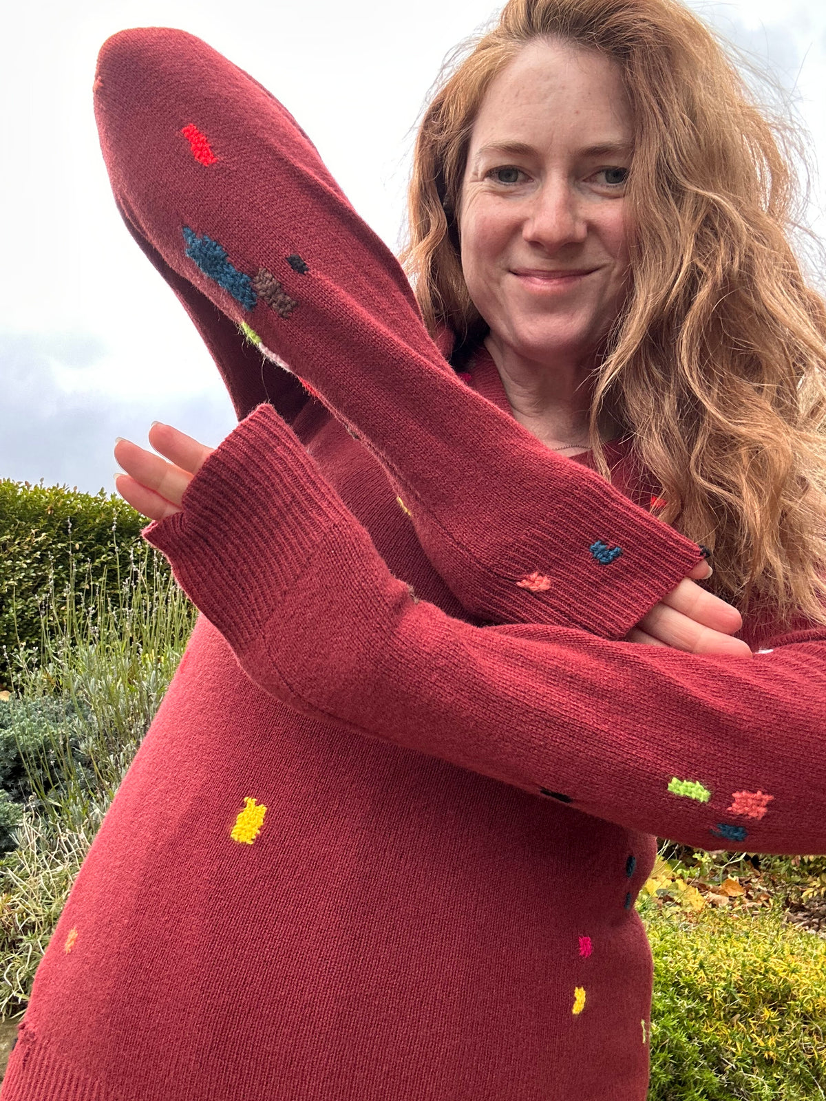 Visibly mended Vintage Russet Brown Lambswool Jumper