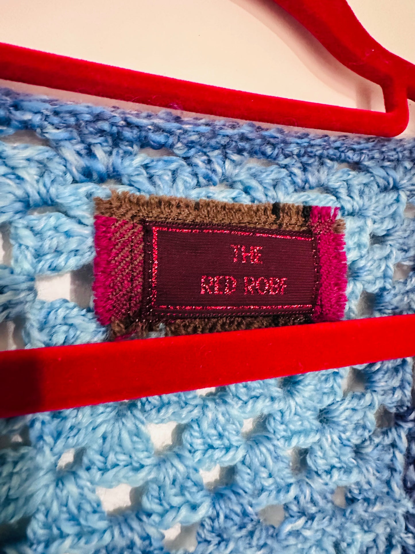 Cropped Blue Heart Crochet Cardigan