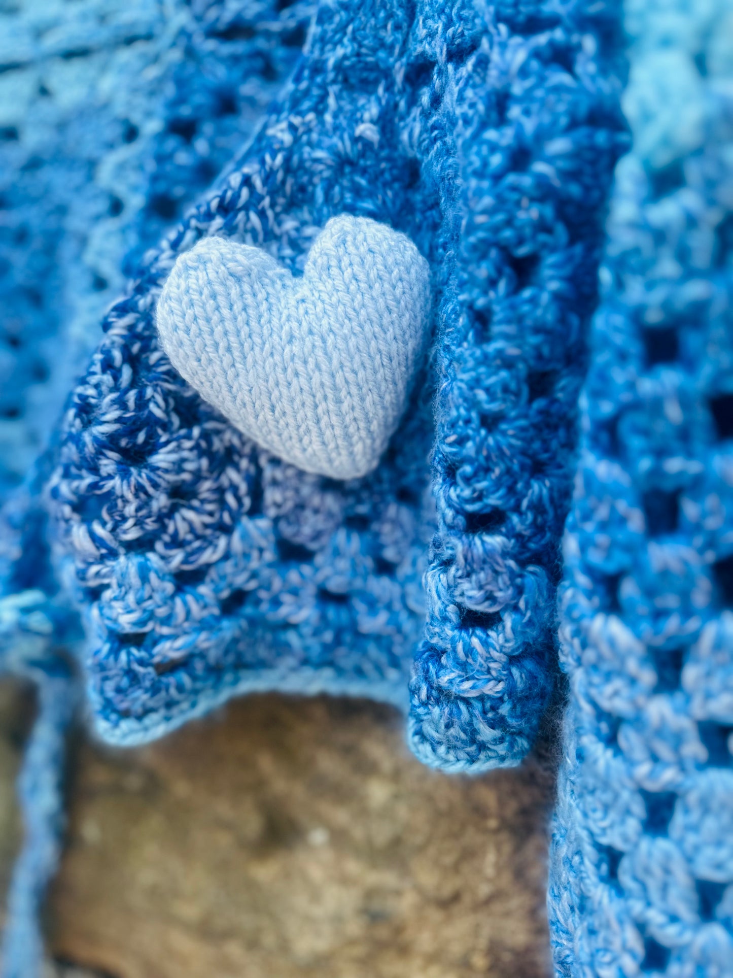 Cropped Blue Heart Crochet Cardigan