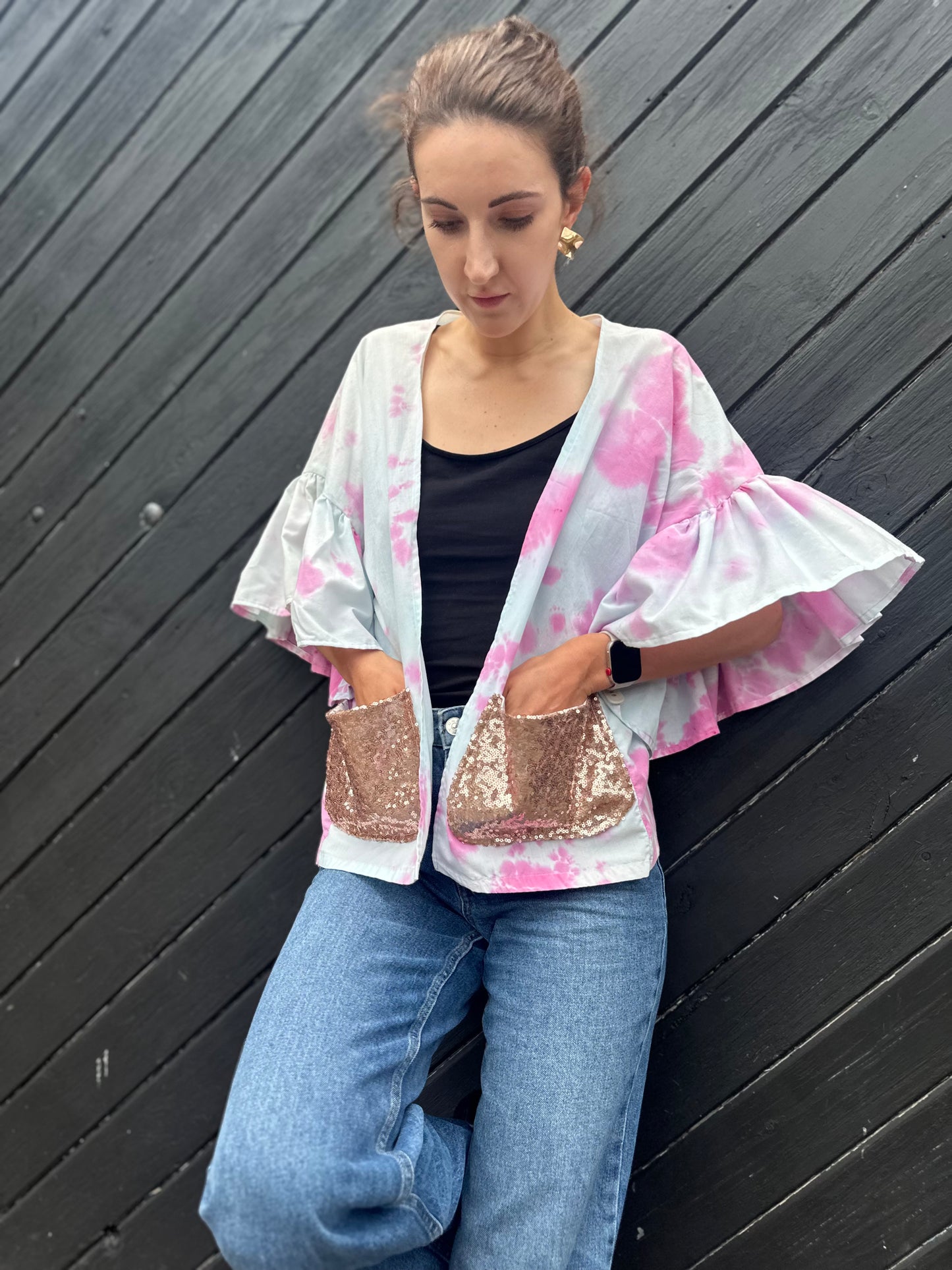 Tie Dye Ruffle Kimono