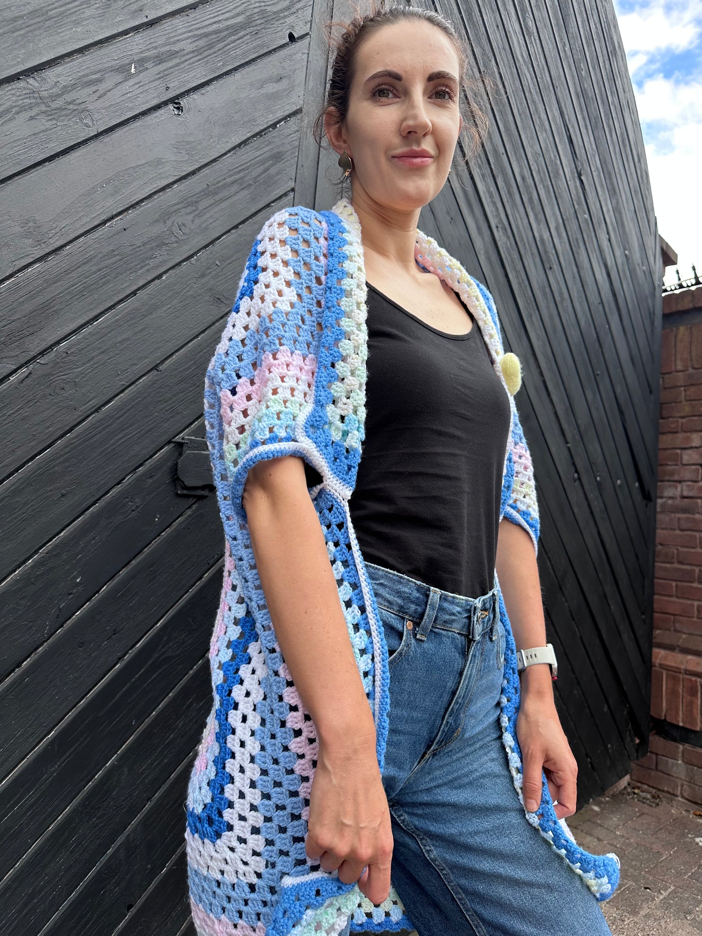 Yellow Heart Crochet Cardigan