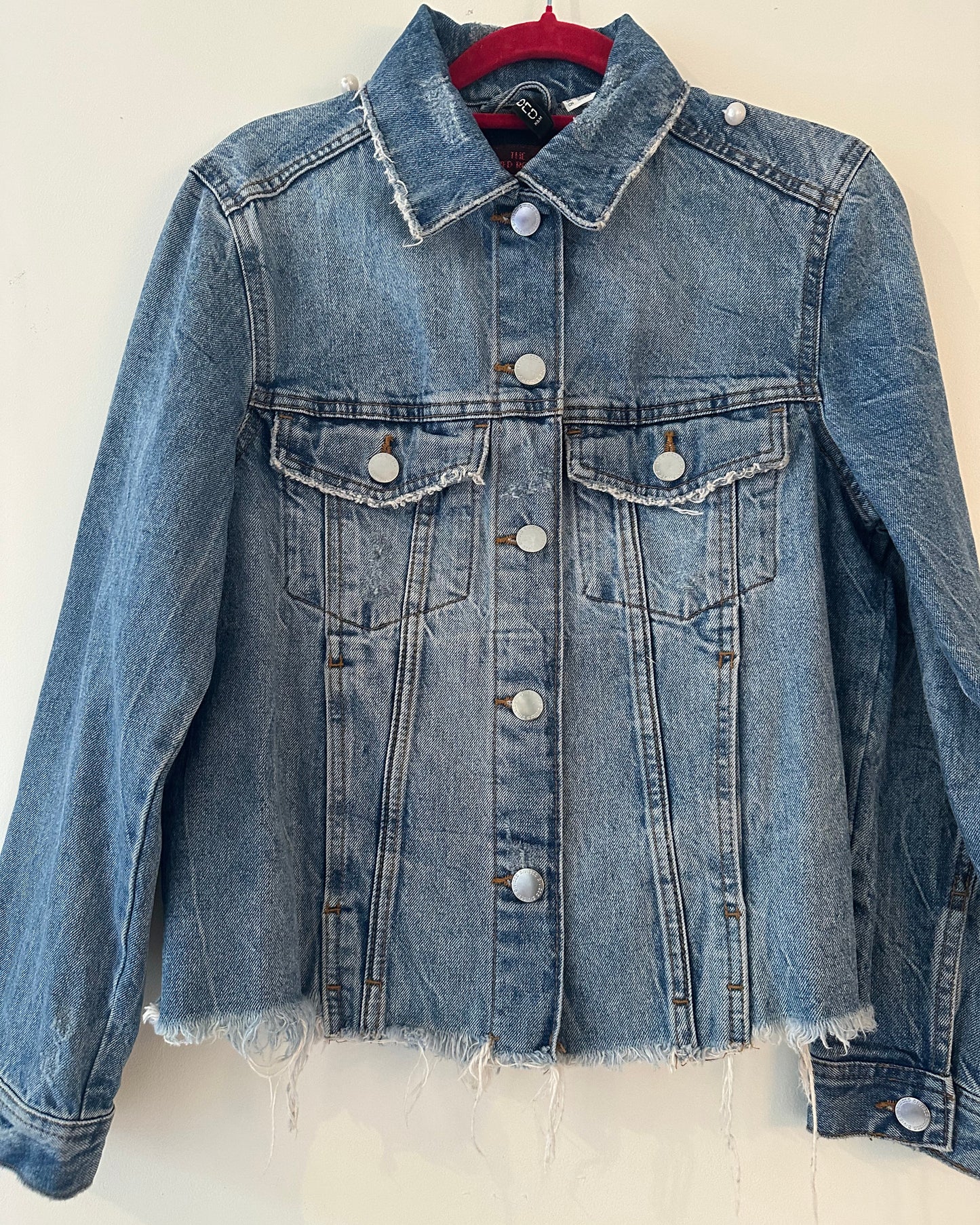 Christmas Pearly Snowman Denim Jacket (small)
