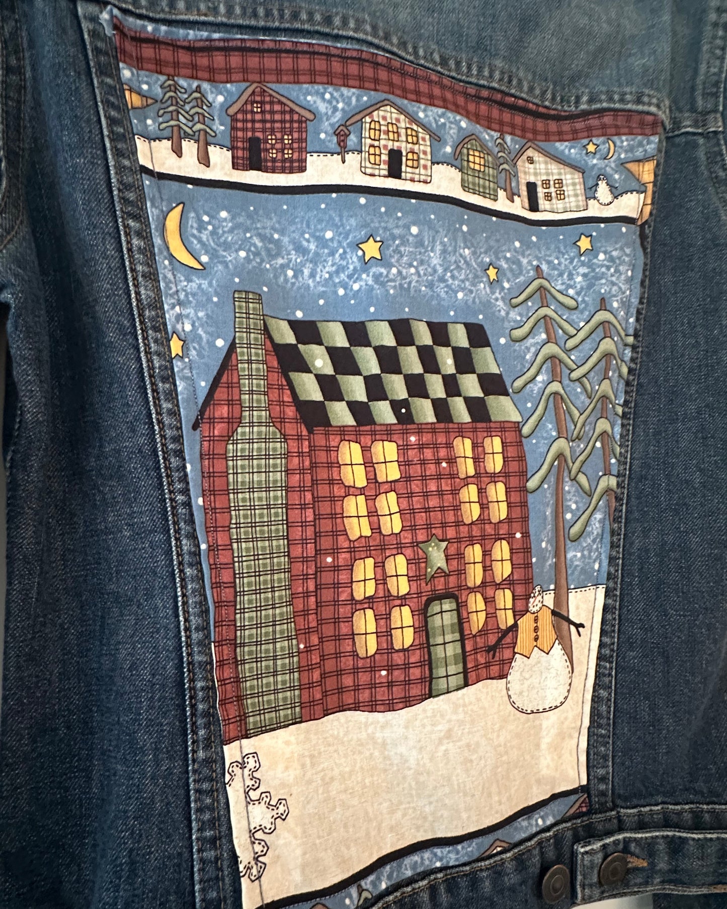 Vintage Winter Scene Denim Jacket (small)