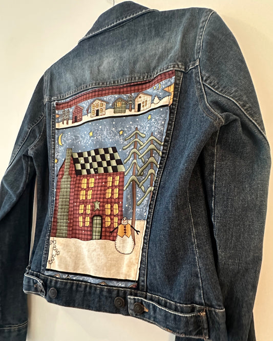 Vintage Winter Scene Denim Jacket (small)