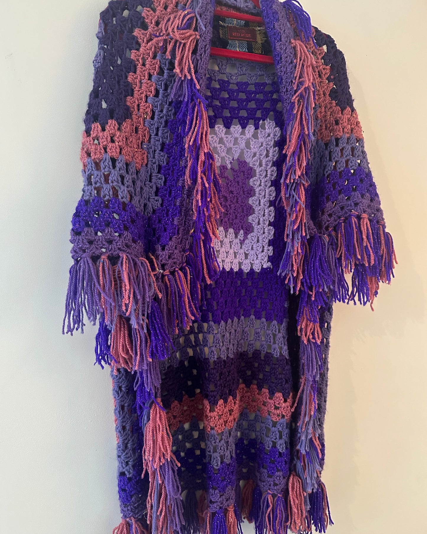Purple Shaggy Tassel Crochet Cardigan (freesize)