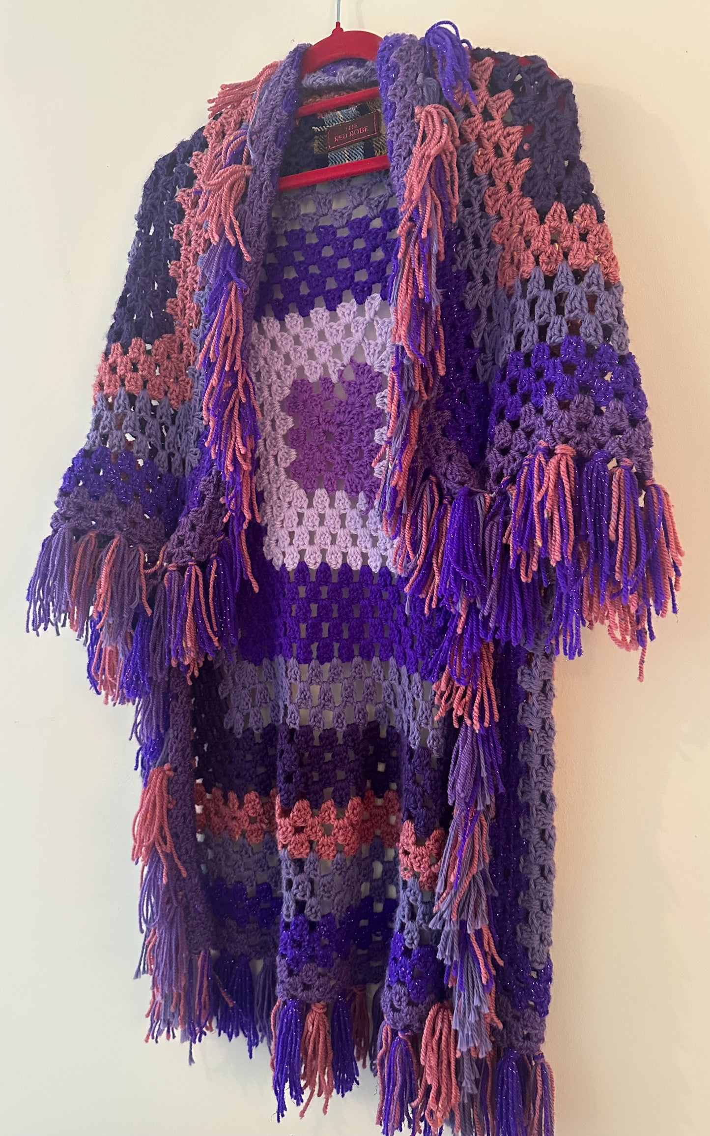 Purple Shaggy Tassel Crochet Cardigan (freesize)