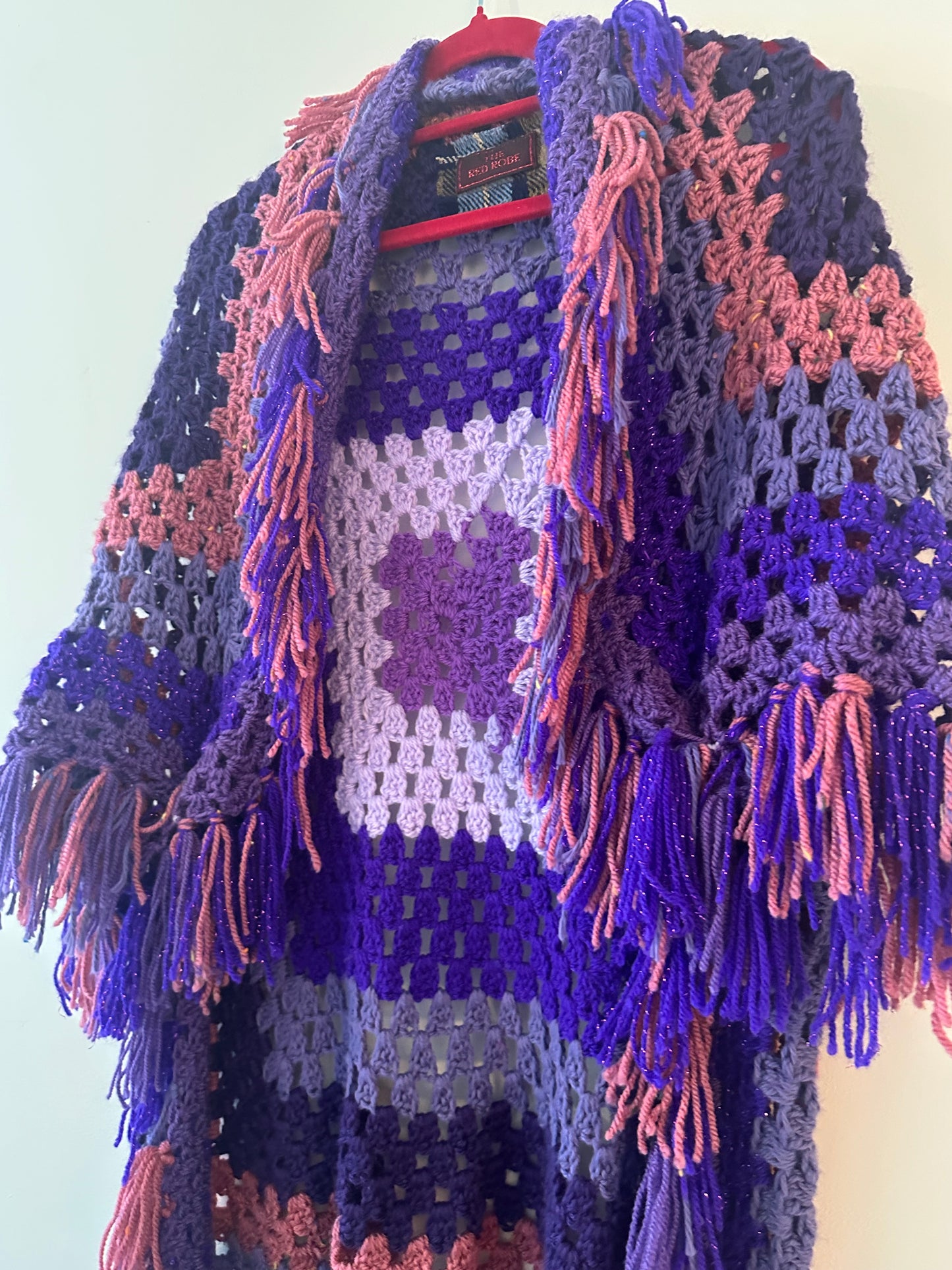 Purple Shaggy Tassel Crochet Cardigan (freesize)