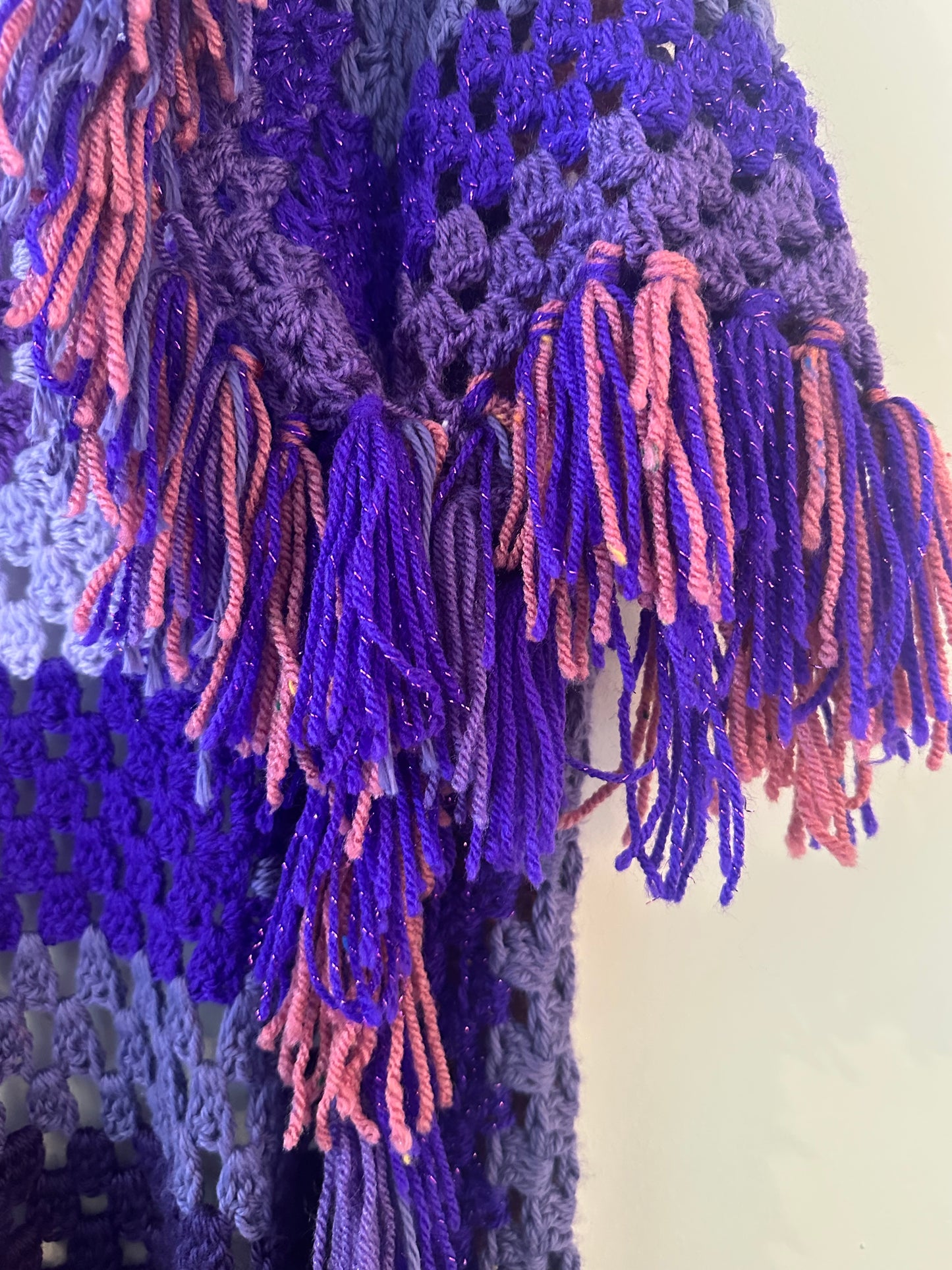 Purple Shaggy Tassel Crochet Cardigan (freesize)