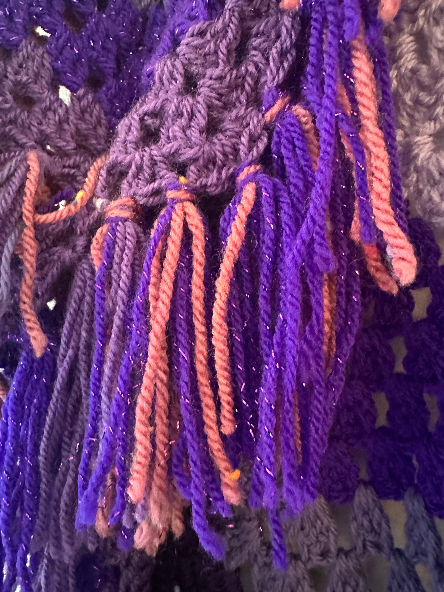 Purple Shaggy Tassel Crochet Cardigan (freesize)