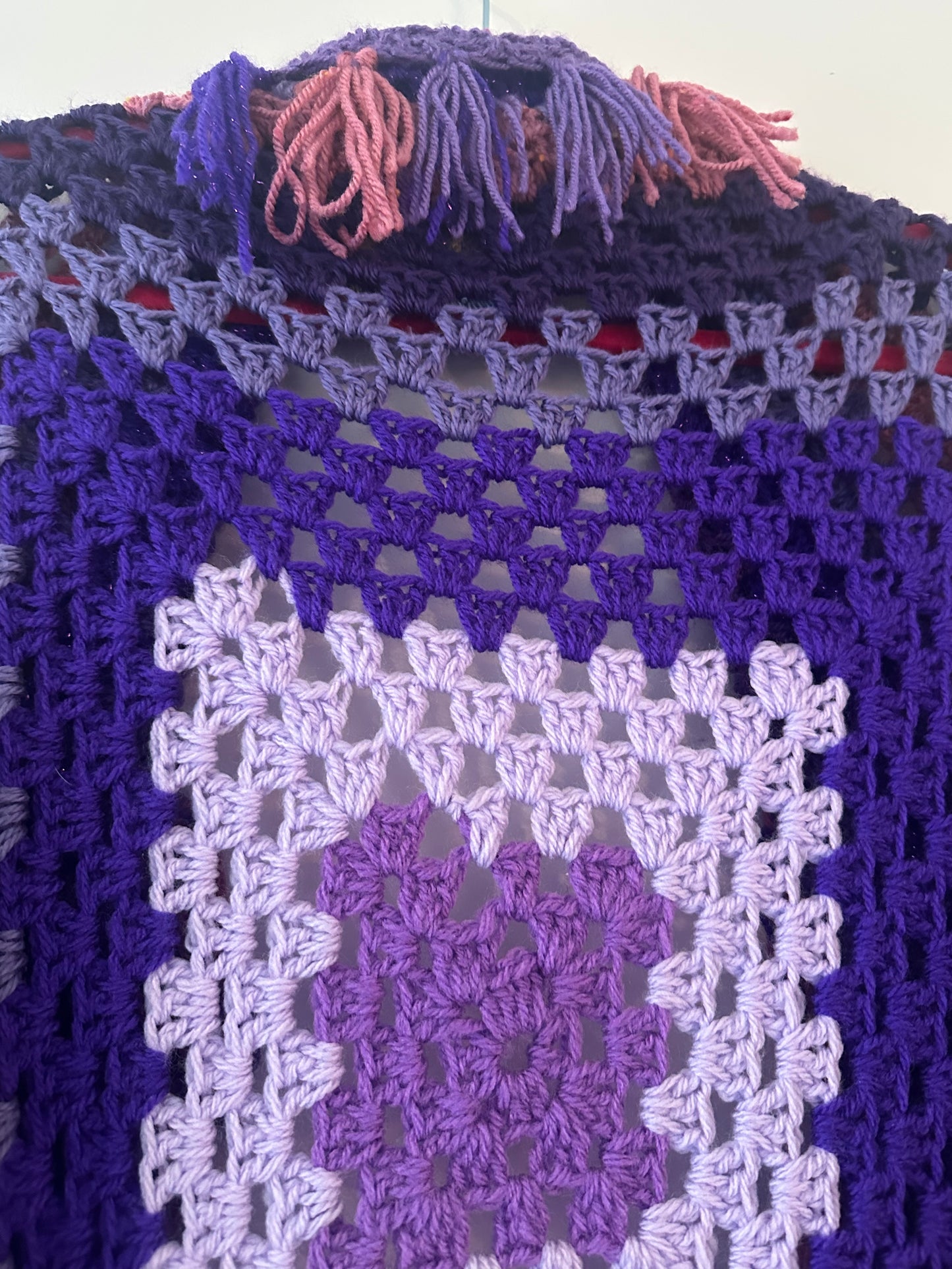 Purple Shaggy Tassel Crochet Cardigan (freesize)