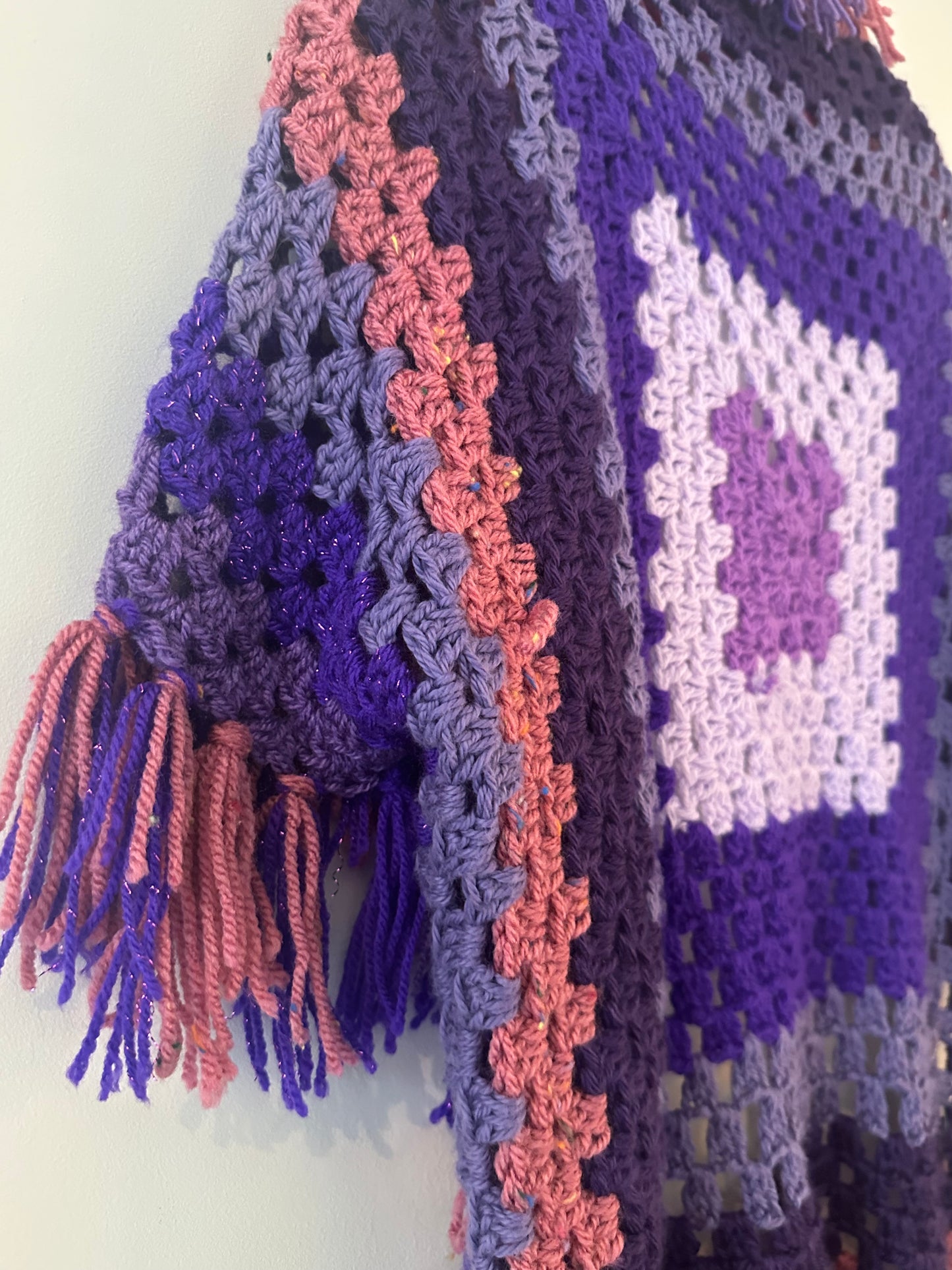 Purple Shaggy Tassel Crochet Cardigan (freesize)