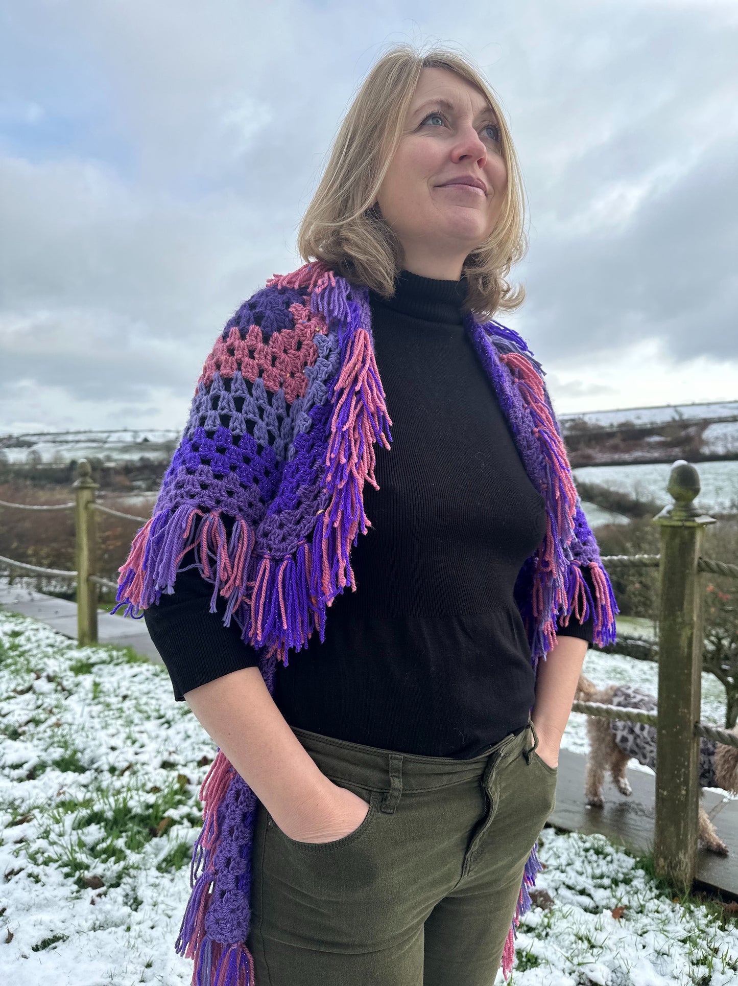 Purple Shaggy Tassel Crochet Cardigan (freesize)