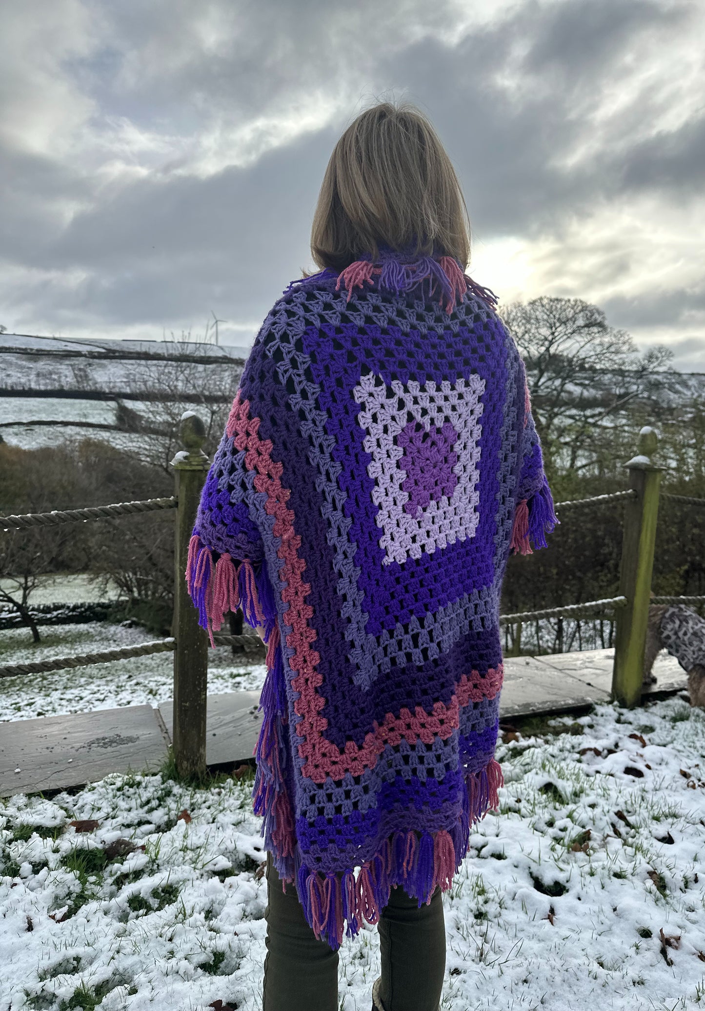 Purple Shaggy Tassel Crochet Cardigan (freesize)